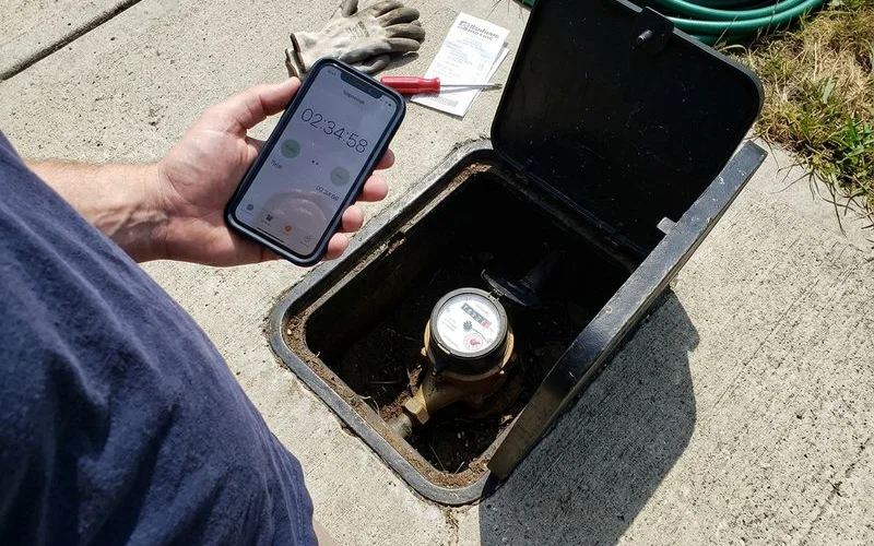 Water meter low-flow indicator being watched with every fixture shut off
